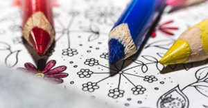 coloring book with colored pencils